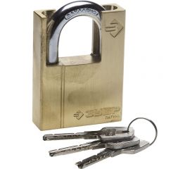 Навесной замок ЗУБР ЭКСПЕРТ латунный корпус закаленная дужка с доп.защитой 60мм 37297-60 