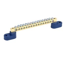 Нулевая N шина на двух угловых синих изоляторах REXANT 6х9 мм 16 групп 11-2330 