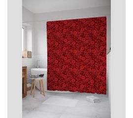 Штора (занавеска) для ванной JoyArty ""Красные цветы"" из сатена, 180х200 см с крючками, sc_30689 