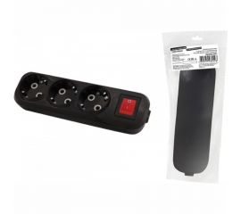 Розеточная колодка TDM 3 гнезда 2П+3 с выключателем 16А 250В черная серии Народная SQ1806-0427 