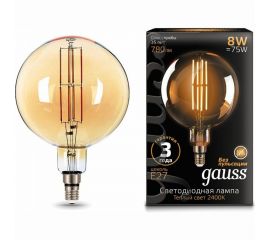 Лампа Gauss LED Vintage Filament G200 8W E27 200x300mm Amber 780lm 2400K 1/6 153802008 