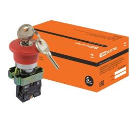 Кнопка TDM BS142, Грибок, с ключом, красный, d22мм, 230В, 1р SQ0704-0023 
