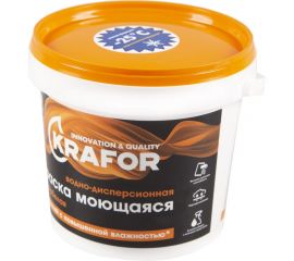 Интерьерная водно-дисперсионная моющаяся латексная краска KRAFOR супербелая 1.5 кг 42164 