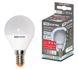 Светодиодная лампа TDM FG45-6 Вт-230 В-4000 К–E14 "Лампа-ДИММЕР" SQ0340-0200 