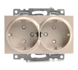 2-местная розетка STEKKER с защитной шторкой механизм с заземлением, 16А, Катрин, GLS16-7114-02, шампань 39598 