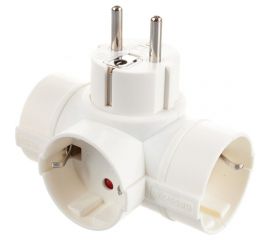 Адаптер T-образный, три гнезда, 16A, с землей, белый Electraline 55040 