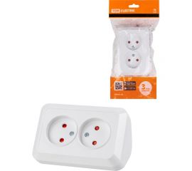 Двойная угловая розетка TDM 2П открытой установки с защитными шторками IP20 250В 10А белая "Ладога" SQ1801-0022 