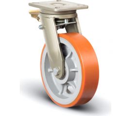 MFK-TORG Колесо полиуретановое сверхмощное поворотное с тормозом 300 мм EV01 VBP 300 F диск-чугун 