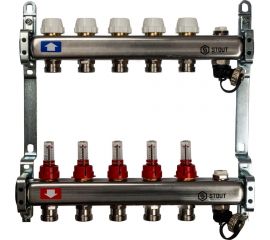 STOUT Коллектор из нержавеющей стали с расходомерами, с клапаном вып. воздуха и сливом 5 вых. SMS-0927-000005 RG008Q1TNMQ4N7 