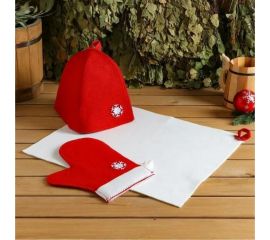 Подарочный банный набор Никитинская мануфактура Зимушка красный, шапка, рукавица, коврик ХВ5859 