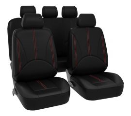 Чехлы для автомобильных сидений KRAFT ELITE универсальные, экокожа, черные/красная строчка KT 835631 