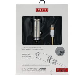 Автомобильное зарядное устройство BYZ 2хUSB-А, 2.4 А, кабель BL-695 AM-Type-C, серебро 23750-YL-823St 