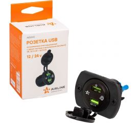 USB-розетка Airline встраиваемая, влагозащищенная, с 2 портами и вольтметр AEBJ202 