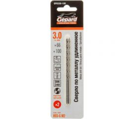Сверло спиральное удлиненное по металлу 2 шт, 3x66x100 мм, HSS-G Gepard GP0330-100 