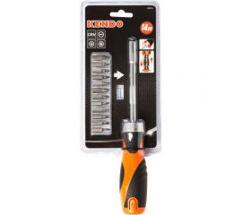 Отвертка с трещоткой и набором бит KENDO 14 предметов 20016 