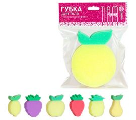 Губка для тела TIAMO 4Play ФРУКТЫ плоская однослойная 13470 