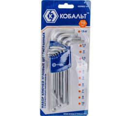 Набор ключей угловых шестигранных с шаром Cr-V 10 шт. блистер КОБАЛЬТ 020402-10 
