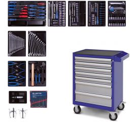 Набор инструментов в синей тележке, 204 предмета KING TONY 934-100AMB 