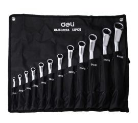 Набор накидных изогнутых гаечных ключей DELI DL150012А матовая поверхность, чехол из ткани oxford, 12 шт. 104511 