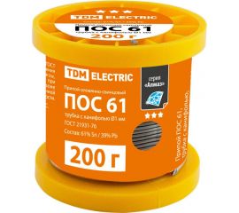 Припой ПОС 61 трубка с канифолью серия Алмаз (1 мм, 200 г, ГОСТ 21931-76, катушка) TDM SQ1025-0305 