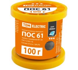 Припой ПОС 61 трубка с канифолью серия Алмаз (1 мм, 100 г, ГОСТ 21931-76, катушка) TDM SQ1025-0304 