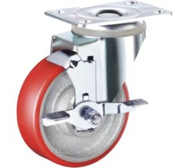 Большегрузное полиуретановое колесо поворотное с площадкой и тормозом SCPB 93 (75 мм; 150 кг) А5 1000935 