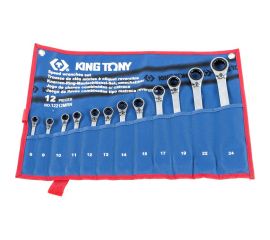 Набор комбинированных трещоточных ключей (8-24 мм, чехол из теторона, 12 предметов) KING TONY 12212MRN 