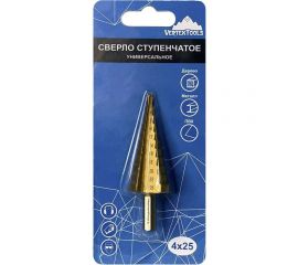 Сверло ступенчатое 4-25 мм, 11 ступеней vertextools 4-25 