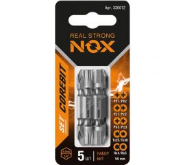Набор бит двухсторонних (5 шт; Ph1xPh2, Pz1xPz2, Ph3хPz3, Tx25xTx30, Hex4xHex5; 50 мм; карта) NOX 336012 