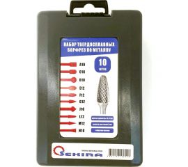 Набор бор-фрез твердосплавных из 10 шт. (A10,C10,D10,E12,F12,G12,J10,L12,M12,N10) х 6 мм Х-образная насечка Sekira 00-00018050 