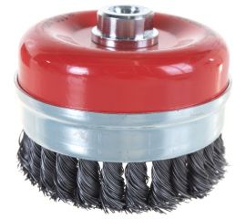Щетка чашечная усиленная для УШМ (жгутированная стальная проволока 0,5 мм, 100 мм) MIRAX 35144-100 