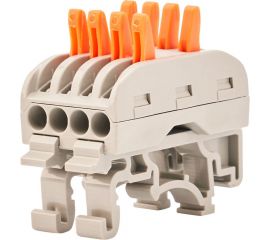 Проходная клемма REXANT с рычажком 4 полюса 0,08-4 мм2 с креплением на DIN-рейку серая 50 шт 07-5237 