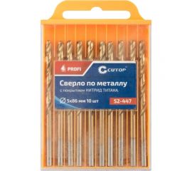 Сверло по металлу с титановым покрытием Profi 5x86 мм, 10 шт CUTOP 52-447 