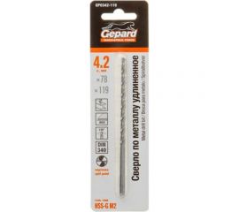 Сверло спиральное удлиненное по металлу 4.2x78x119 мм, HSS-G Gepard GP0342-119 