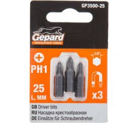 Бита магнитная 3 шт, PH1, 25 мм для шуруповерта Gepard GP3500-25 