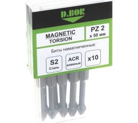 Биты намагниченные MAGNETIC (10 шт; Pz2; 50 мм; Torsion) D.BOR D-MTA-PZ02-050-010 