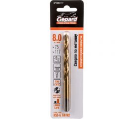 Сверло спиральное по металлу 8x75x117 мм, HSS-TIN GEPARD GP1380-117 
