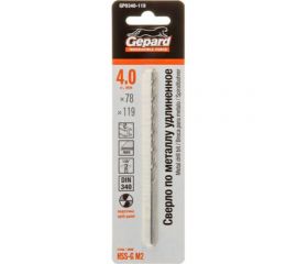 Сверло спиральное удлиненное по металлу 4x78x119 мм, HSS-G Gepard GP0340-119 