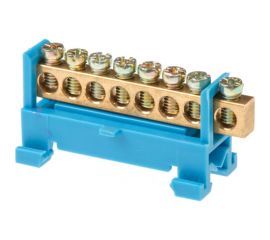 Нулевая N шина c изолятором ЮПИТЕР на DIN-рейку 6x9мм 8 групп малая стойка JP7208-01 