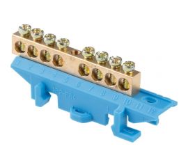 Нулевая N шина c изолятором ЮПИТЕР на DIN-рейку 6x9мм 8 групп большая стойка JP7209-02 