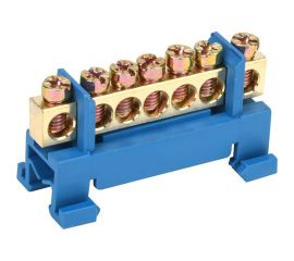 Нулевая N шина с синим изолятором тип Стойка на DIN-рейку REXANT 6x9 мм 7 групп 11-2352 