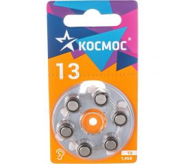 Воздушно цинковый элемент питания КОСМОС для слухового аппарата ZA13(13, PR48, DA13, V13A) 1,45V 6BL, KOCZA-13BL6 