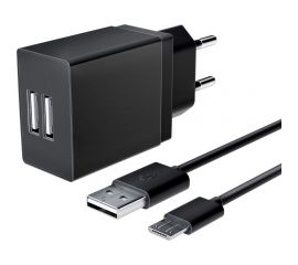Универсальное сетевое зарядное устройство AKAI CH-6A05 2 USB 2.1A + кабель micro USB черный CH-6A05B 