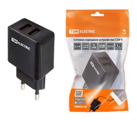 Сетевое зарядное устройство TDM СЗУ 4, 2,1 А, 2 USB, черный, SQ1810-0021 