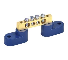 Нулевая N шина на двух угловых синих изоляторах REXANT 6х9 мм 4 группы 11-2324 