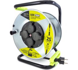 Силовой удлинитель на металлической катушке LUX PROFI К4-Е-25 (74225) КГ 3x2.5 25м 16А 4 розетки с заземлением IP44 4606400430131 
