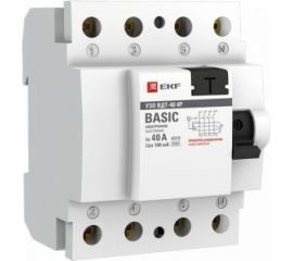 Устройство защитного отключения EKF УЗО, ВД-40, 4P, 40А/100мА, электронное, Basic SQ elcb-4-40-100e-sim 