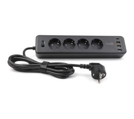 Сетевой фильтр TopOn TOP-PWS4 4 розетки, 3 USB, Type-C, PD 20W QC3.0, 4000W, 3м Черный TOP-PWS4B-3 