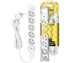 Сетевой фильтр duwi 5 гнезд, с выключателем, с заземлением, со шторками,3 м, цвет белый 32576 5 