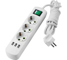 Удлинитель Lezard LETITIA с заземлением, 3 входа, 3 метра, с выключателем, c USB разъёмом 721-0303-302U 